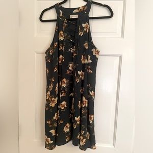 Altar’d State Green Floral Sleeveless Dress With Lace Up Front Size Large